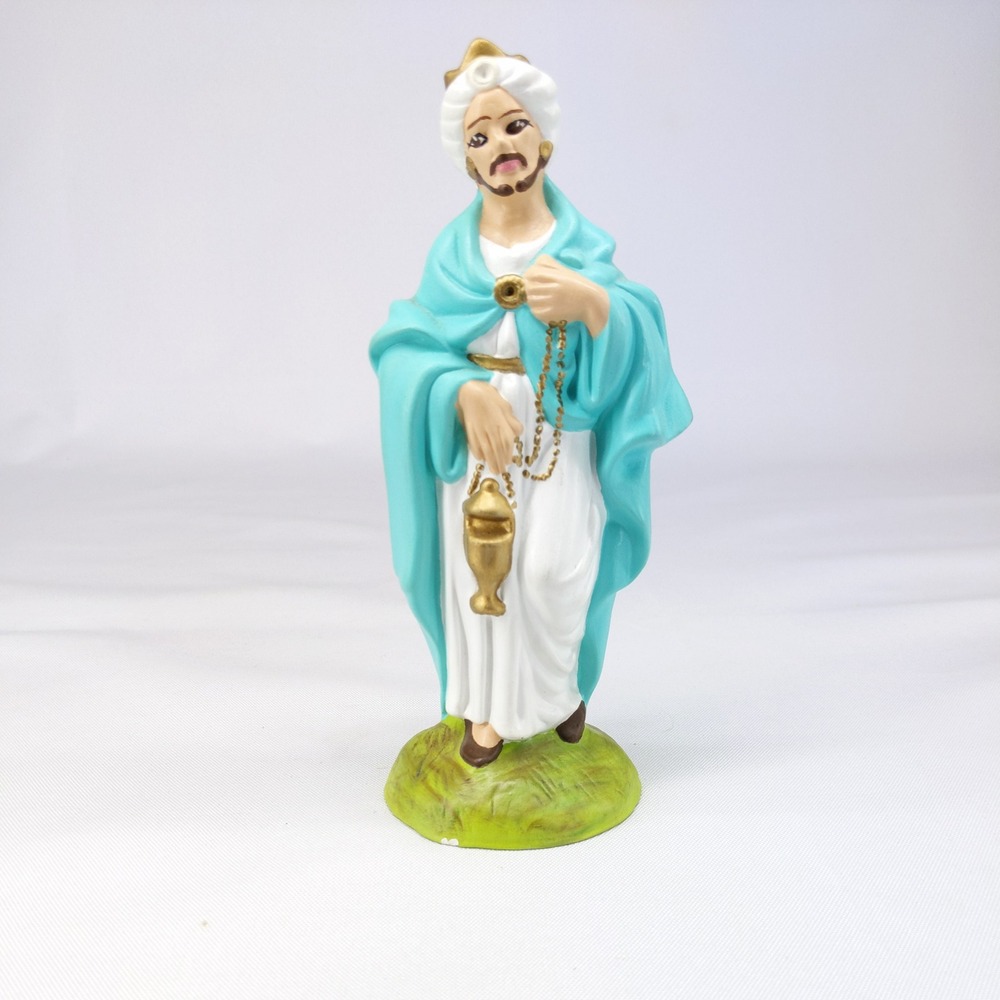 Atlantic Mold Nativity Figurine Blue Wise Man King Balthazar Ceramic vtg 7.5"